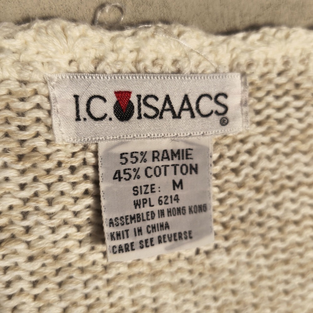 Vintage IC Isaacs Floral Embroidered Ramie Cotton Sweater Womens M - Picture 5 of 8